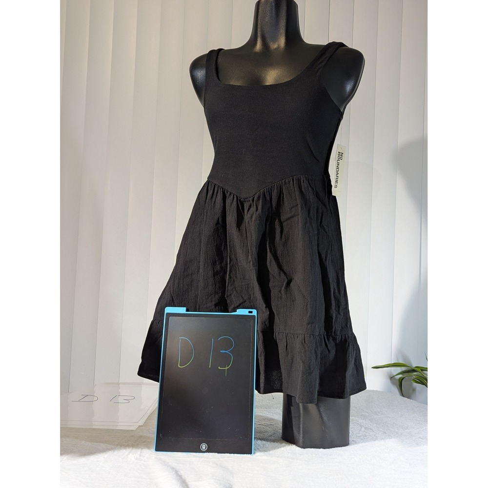 No Boundaries Mixed Media Dress Women S Black NWT Sleeveless Tiered Smocked